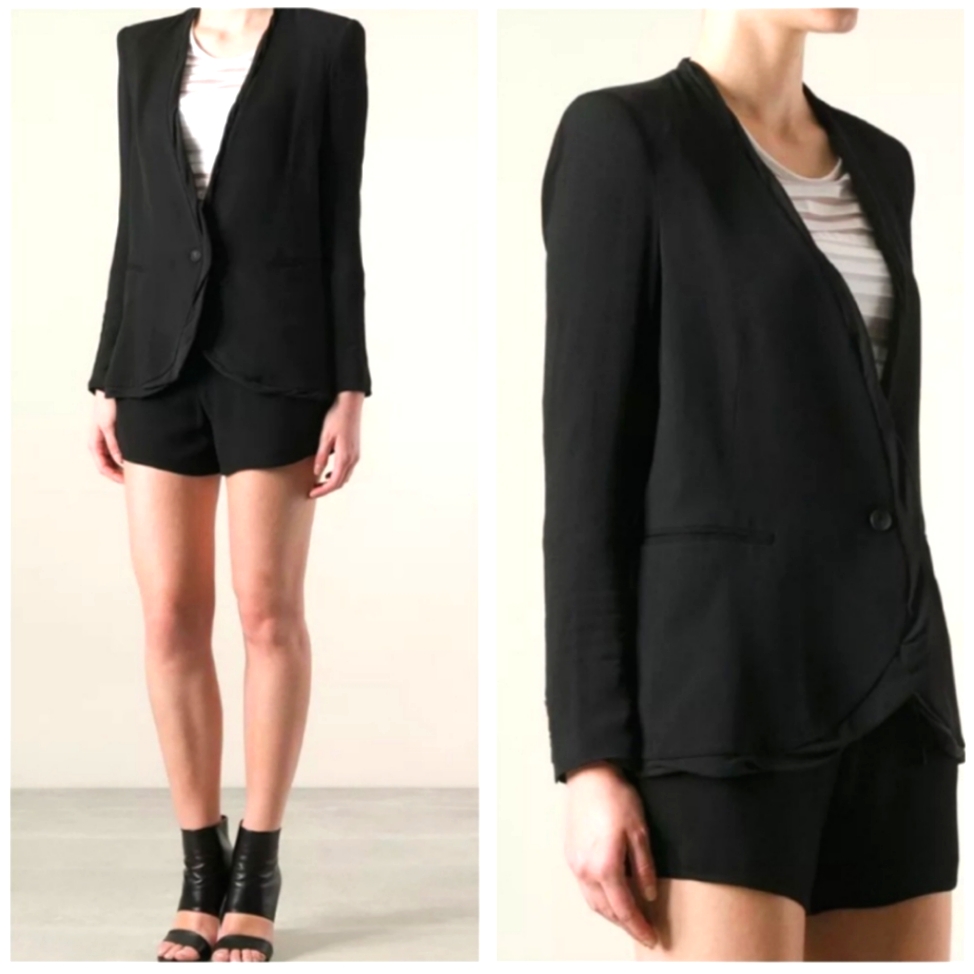 Helmut Lang Black Silk Wool Blend Ruffle Blazer Smoking Jacket Xs